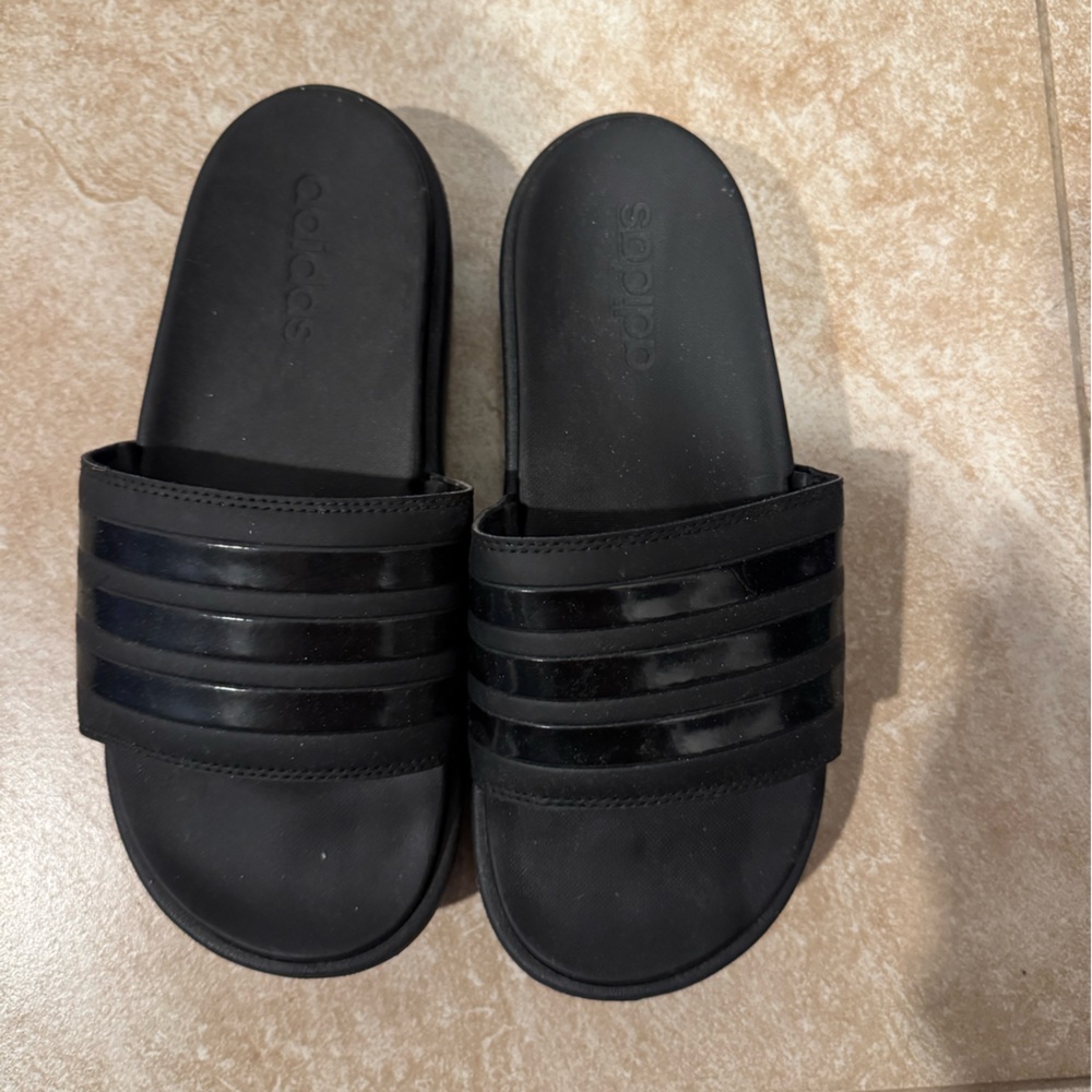 Women’s Platform Adidas Black Slide Sandals with Stripes